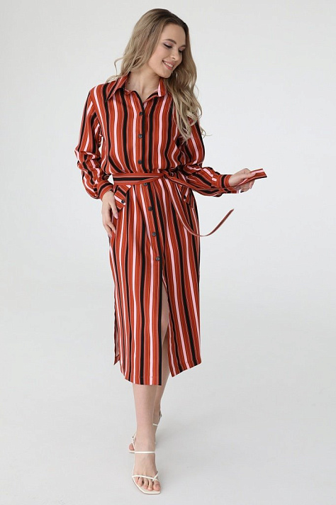 Платье-рубашка  прямого кроя с поясом